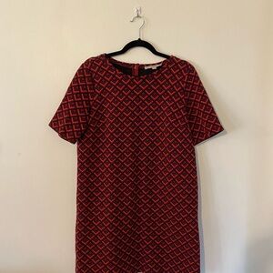 Ann Taylor LOFT Geometric Red Orange and Navy Mini Dress